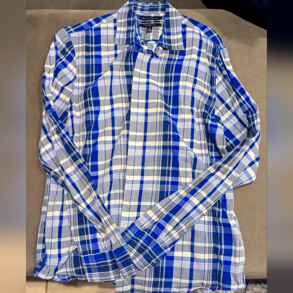 Banana Republic Slim Untucked Men's Blue Plaid Shirt